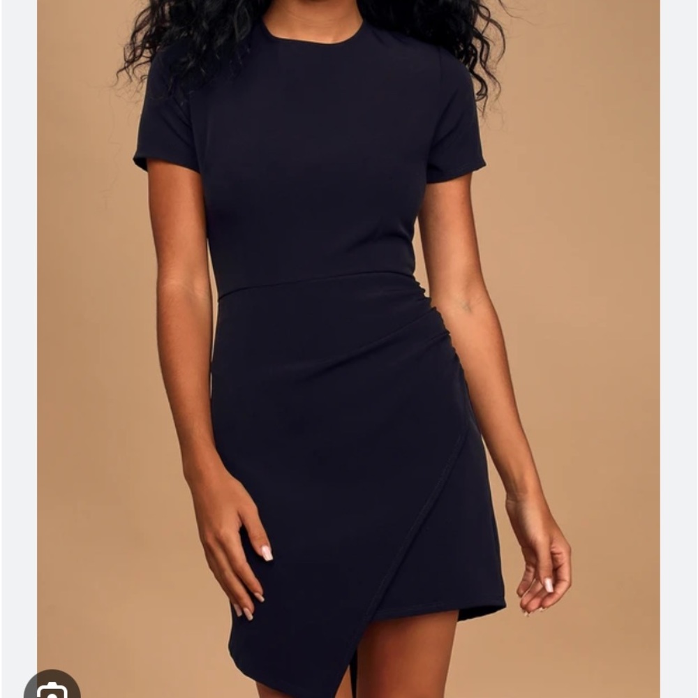 COUNTING ON YOU NAVY BLUE SHORT SLEEVE MINI DRESS LULUS